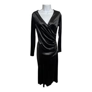 Zaberry velour velvety long sleeve maxi dress dress faux wrap ruched side small